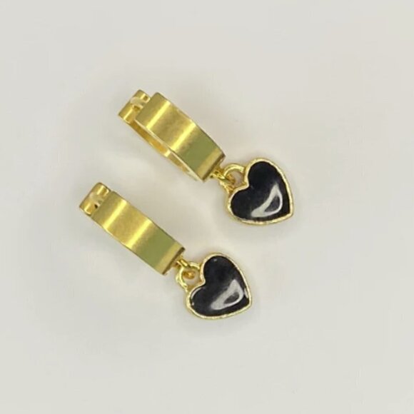 Enamel Heart Huggie Hoop Earrings Stainless Steel - Picture 1 of 5